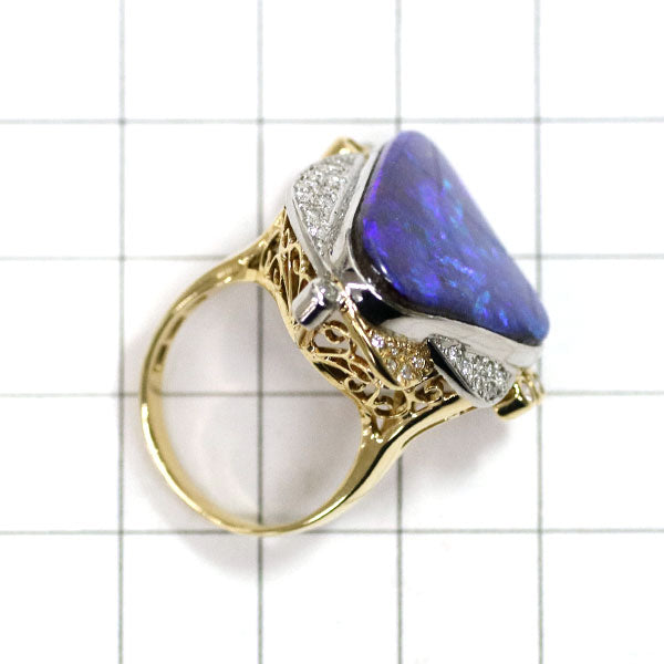 K18YG/Pt900 Boulder Opal Diamond Ring D0.43ct Engraved Vintage Product 