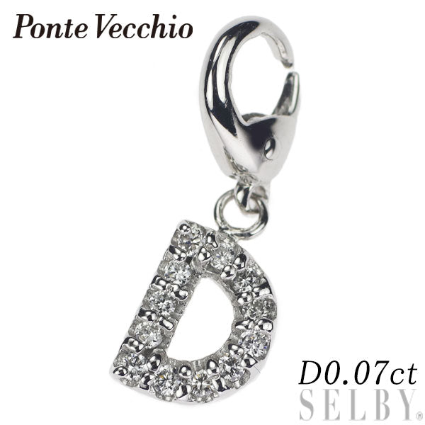 Ponte Vecchio K18WG Diamond Pendant and Charm 0.07ct Initial D 