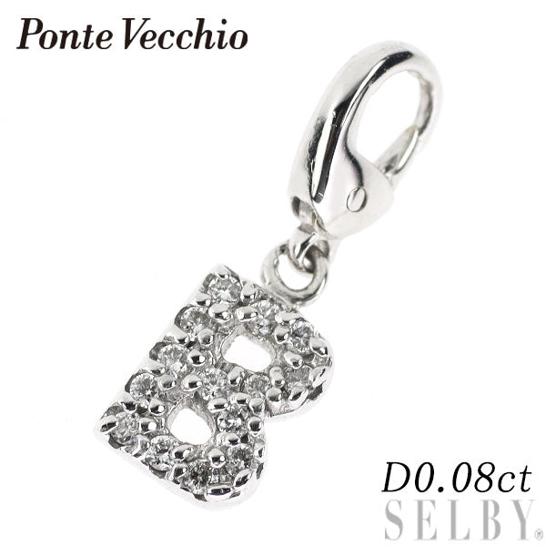 Ponte Vecchio K18WG Diamond Pendant and Charm 0.08ct Initial B 