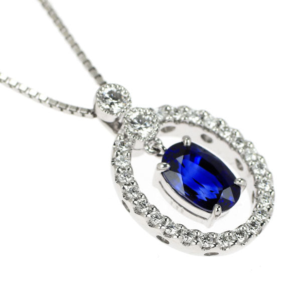 Monnickendam Pt900/Pt850 Sri Lankan Sapphire Diamond Pendant Necklace 1.11ct D0.30ct 