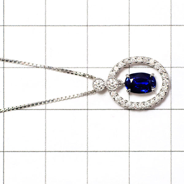 Monnickendam Pt900/Pt850 Sri Lankan Sapphire Diamond Pendant Necklace 1.11ct D0.30ct 