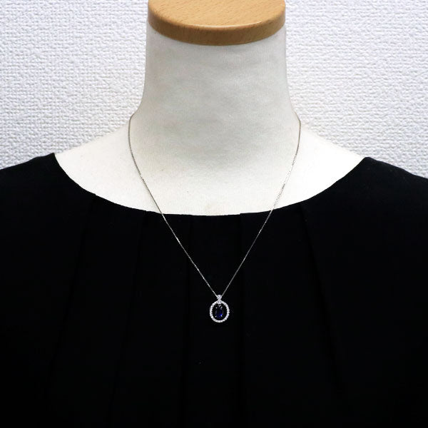 Monnickendam Pt900/Pt850 Sri Lankan Sapphire Diamond Pendant Necklace 1.11ct D0.30ct 