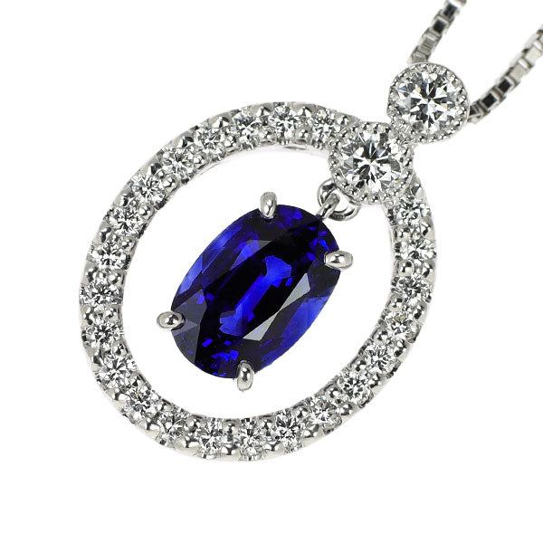 Monnickendam Pt900/Pt850 Sri Lankan Sapphire Diamond Pendant Necklace 1.11ct D0.30ct 