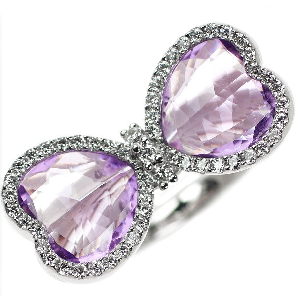 Ponte Vecchio K18WG Heart Shape Rose Cut Amethyst Diamond Ring D0.26ct Ribbon 