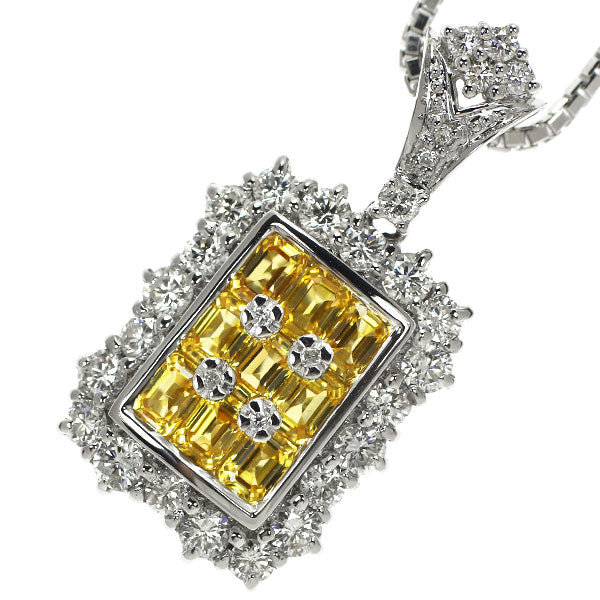 K18WG Yellow Sapphire Diamond Pendant Necklace 1.65ct D1.10ct 