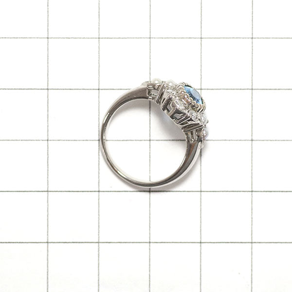 石川義雄 Pt900 アクアマリン ダイヤモンド アコヤパール リング 0.75ct D0.20ct