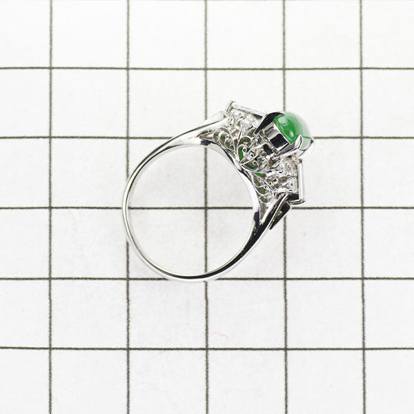 Pt850 Jade Diamond Ring D0.48ct Vintage Product with Embossed Design 