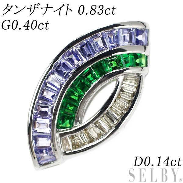 K18WG タンザナイト グリーンガーネット ダイヤモンド ペンダントトップ 0.83ct G0.40ct D0.14ct