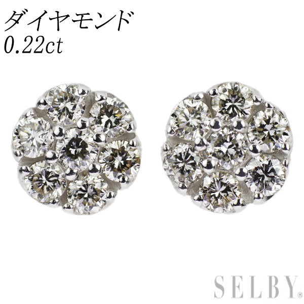 K18WG ダイヤモンド ピアス 0.22ct フラワー