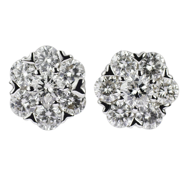 K18WG Diamond Earrings 0.70ct Flower 