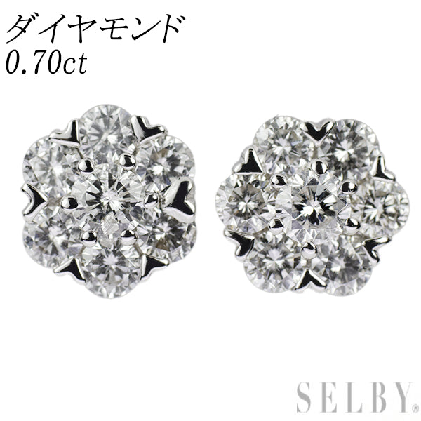 K18WG ダイヤモンド ピアス 0.70ct フラワー