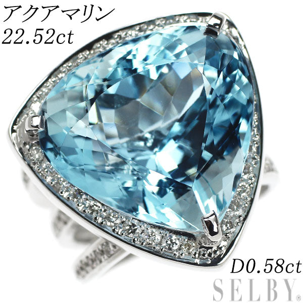 K18WG Aquamarine Diamond Ring 22.52ct D0.58ct 