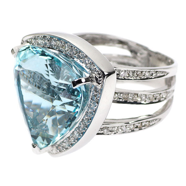 K18WG Aquamarine Diamond Ring 22.52ct D0.58ct 