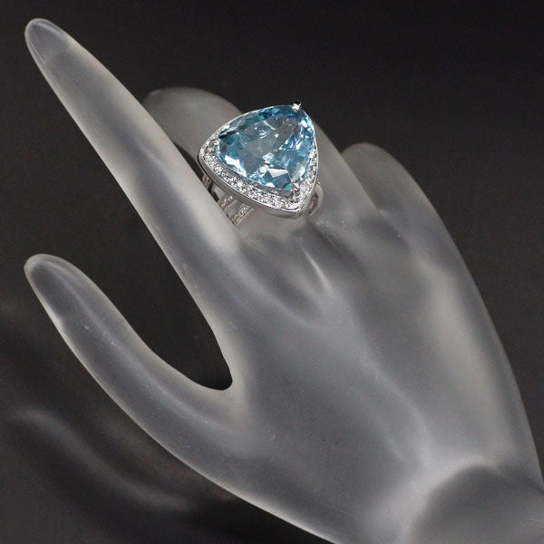 K18WG Aquamarine Diamond Ring 22.52ct D0.58ct 