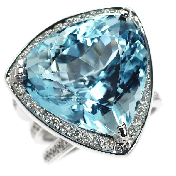 K18WG Aquamarine Diamond Ring 22.52ct D0.58ct 