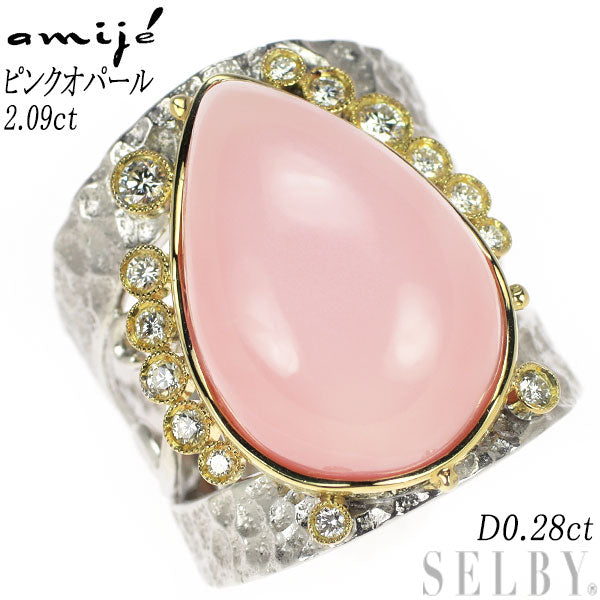 Hiroshi Nojima/amije K18YG/WG Pink Opal Diamond Ring 12.09ct D0.28ct 