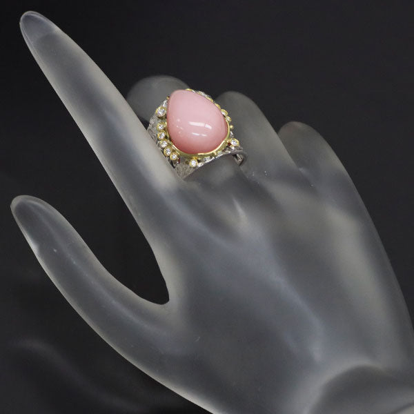 Hiroshi Nojima/amije K18YG/WG Pink Opal Diamond Ring 12.09ct D0.28ct 