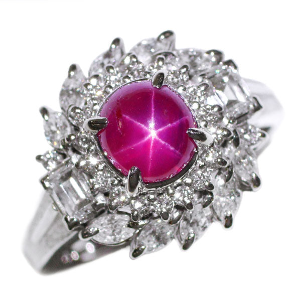 Pt900 Star Ruby Diamond Ring 2.04ct D1.01ct 