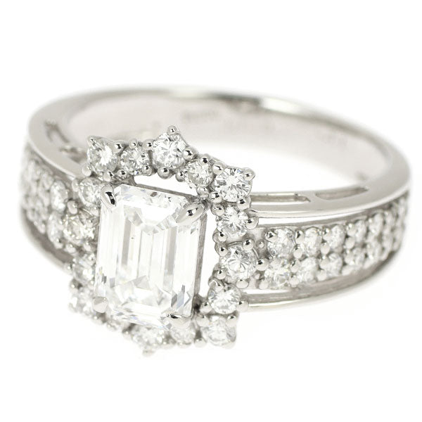 Pt950 LDH Emerald Cut Diamond Ring 1.108ct E VS2 D0.71ct 