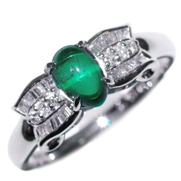 Pt900 Emerald Cat's Eye Diamond Ring 0.83ct D0.34ct 