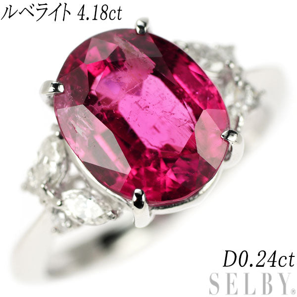 Pt900 Rubellite Diamond Ring 4.18ct D0.24ct 