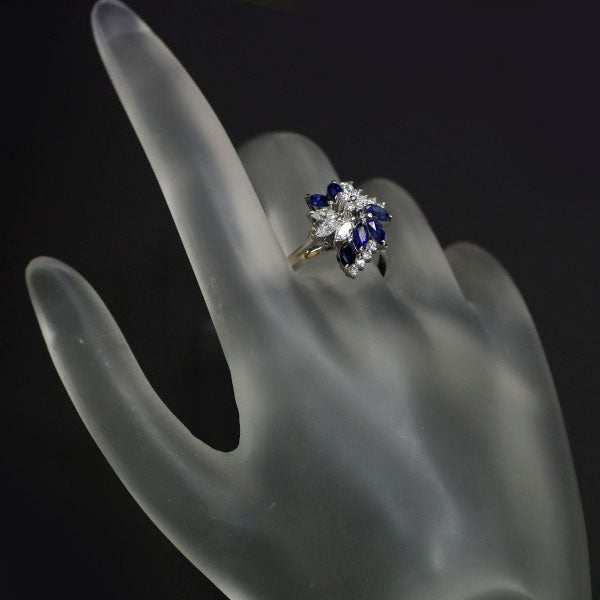 Pt900 Marquise Sapphire Diamond Ring 1.22ct D0.61ct 