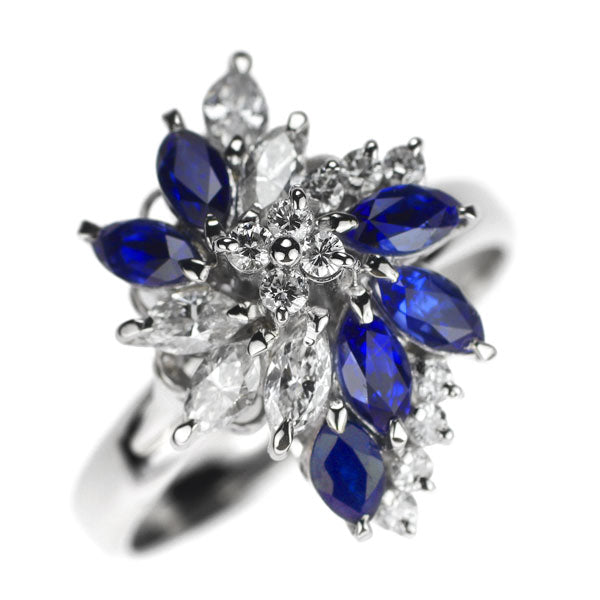 Pt900 Marquise Sapphire Diamond Ring 1.22ct D0.61ct 