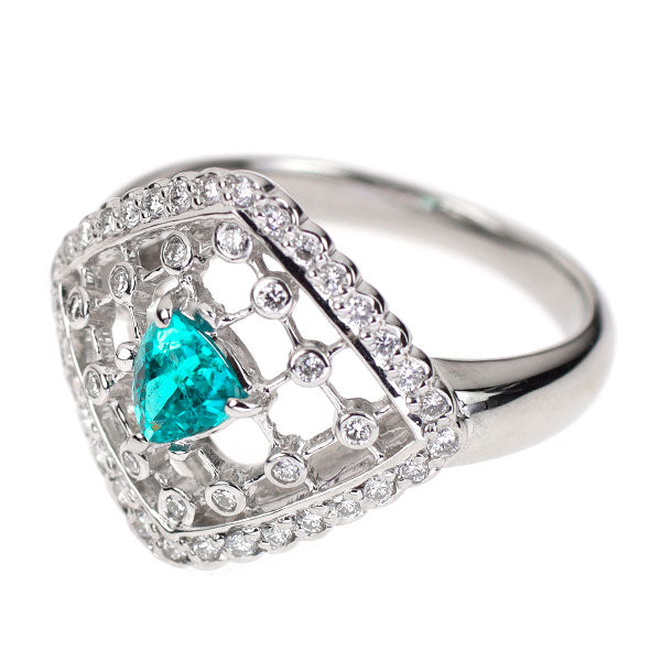 Rare Pt900 Brazilian Paraiba Tourmaline Diamond Ring 0.44ct D0.33ct 