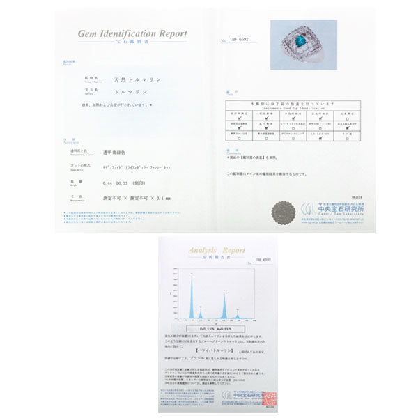 希少 Pt900 ブラジル産パライバトルマリン ダイヤモンド リング 0.44ct D0.33ct