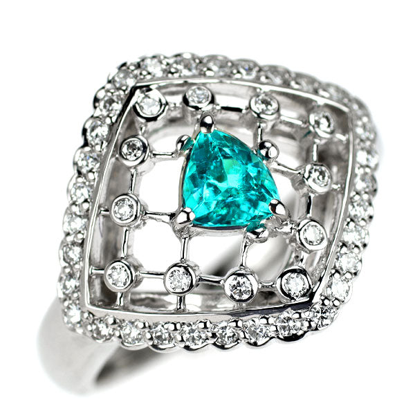 Rare Pt900 Brazilian Paraiba Tourmaline Diamond Ring 0.44ct D0.33ct 