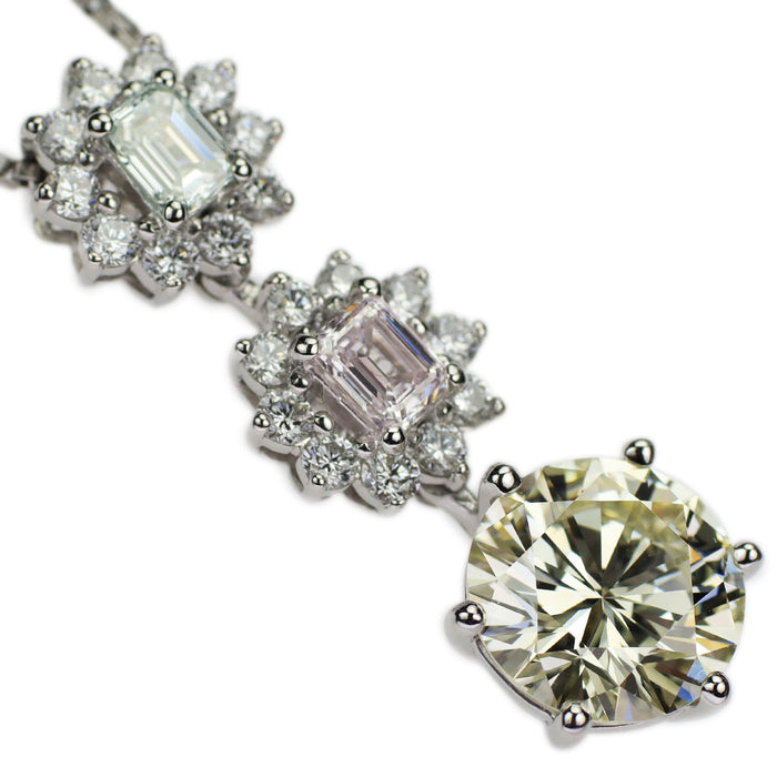 Pt900/Pt850 Natural Green/Pink Diamond Pendant Necklace 2.092ct VLY VS2 VG 0.185 LG/VS1 0.228 VLP/VS2 