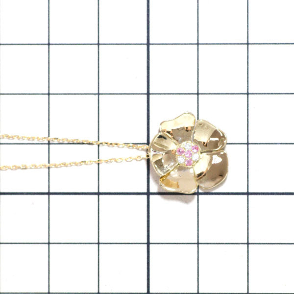 K18YG Pink Sapphire Diamond Pendant Necklace 0.06ct D0.05ct Flower 