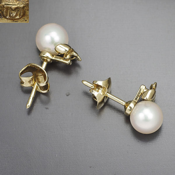 MIKIMOTO K18YG Akoya pearl earrings, diameter approx. 6.1mm, ribbon 