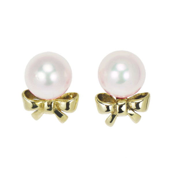 MIKIMOTO K18YG Akoya pearl earrings, diameter approx. 6.1mm, ribbon 