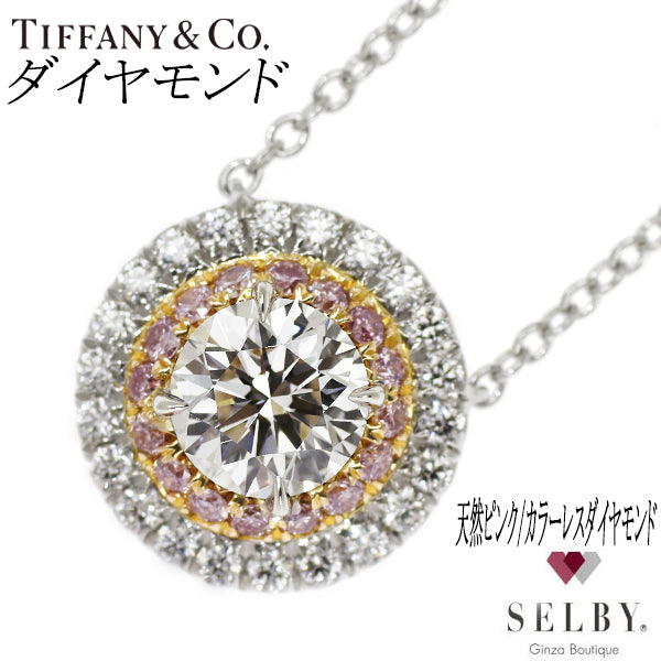Tiffany Pt950/K18 Natural Pink/Colorless Diamond Pendant Necklace Soleste 41.0cm《Selby Ginza Store》[S, Like New, Polished] [Used] 