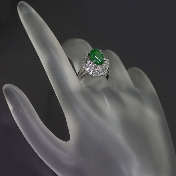 Pt900 Jade Diamond Ring 2.081ct D1.18ct 