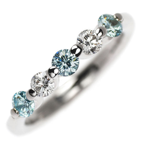 Pt900 Ice Blue Diamond Ring 0.30ct D0.20ct 