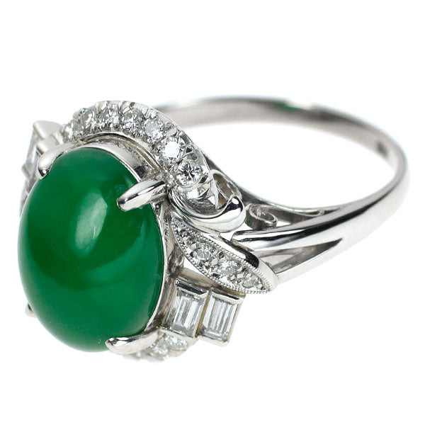 Pt900 Jade Diamond Ring D0.59ct Vintage Carved 