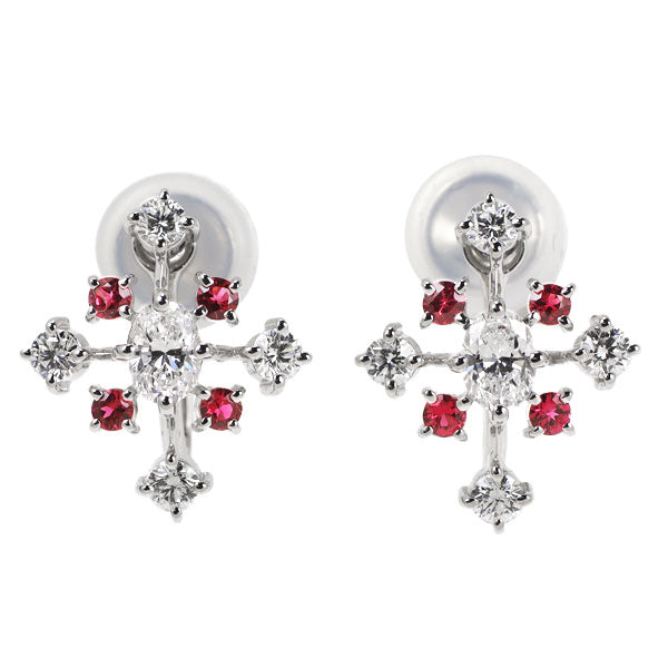 MIKIMOTO K18WG Oval Diamond Red Spinel Earrings 0.46ct RS0.23ct D0.44ct Cross 