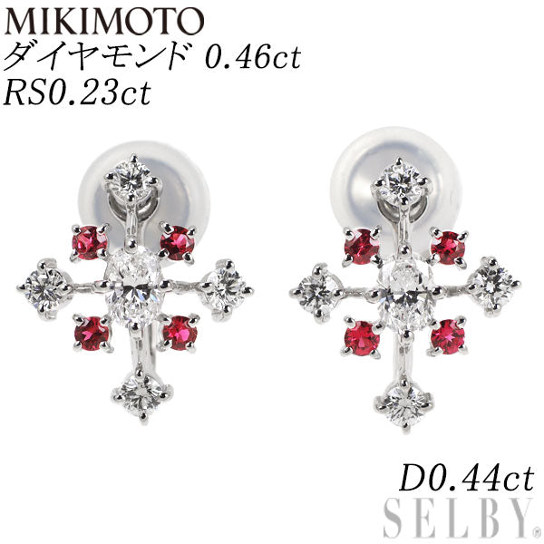 MIKIMOTO K18WG Oval Diamond Red Spinel Earrings 0.46ct RS0.23ct D0.44ct Cross 