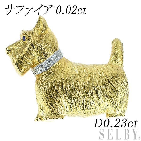 K18YG/WG Sapphire Diamond Brooch 0.02ct D0.23ct Scottish Terrier 