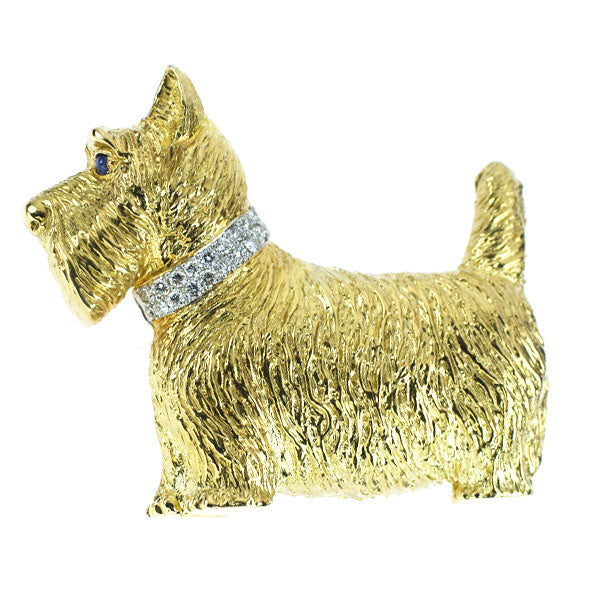 K18YG/WG Sapphire Diamond Brooch 0.02ct D0.23ct Scottish Terrier 