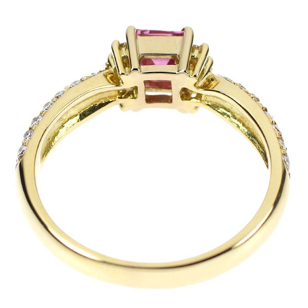 K18YG Princess Cut Pink Sapphire Diamond Ring 0.484ct D0.37ct 