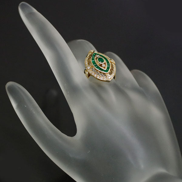 K18YG Calibré Cut Emerald Diamond Ring 0.60ct D0.26ct 