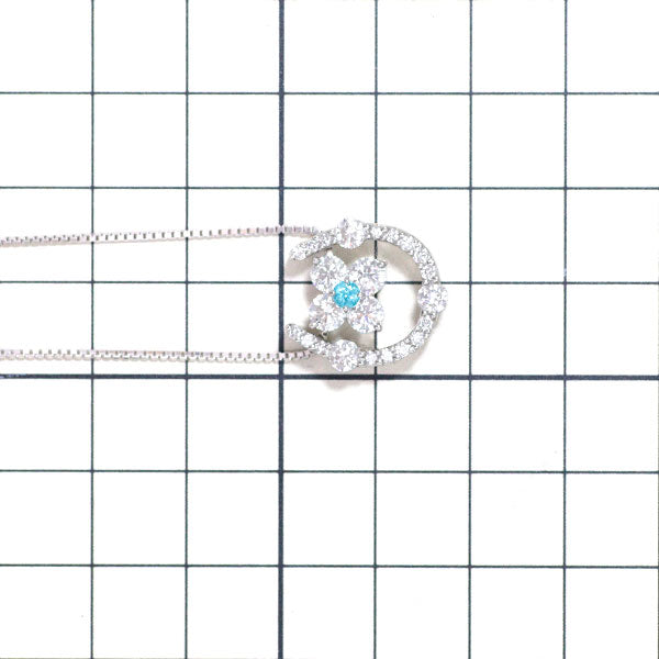 Rare Pt Brazilian Paraiba Tourmaline Diamond Pendant Necklace 0.09ct D1.61ct Flower Horseshoe Reversible 