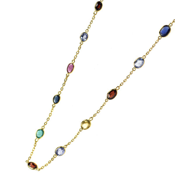 K18YG Ruby Sapphire Emerald Garnet Long Station Necklace 14.82ct 