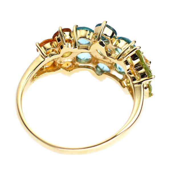 K18YG Blue Topaz Citrine Peridot Ring Flower 