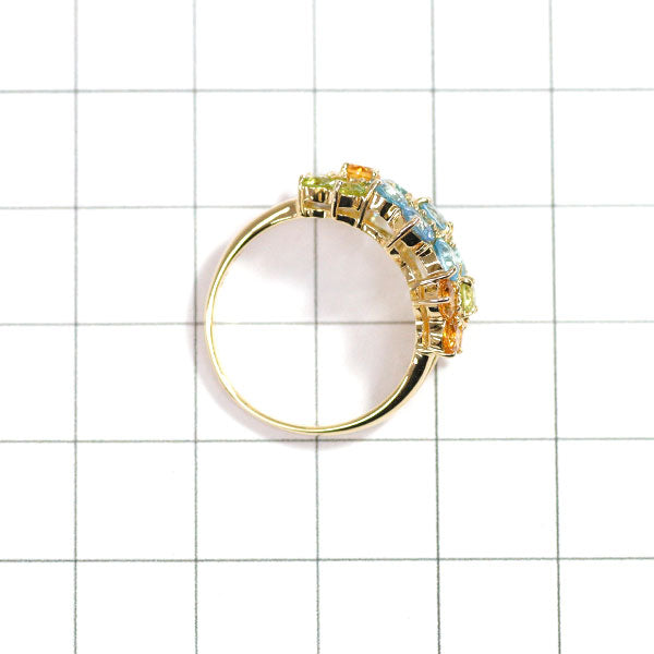 K18YG Blue Topaz Citrine Peridot Ring Flower 