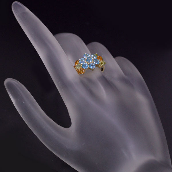 K18YG Blue Topaz Citrine Peridot Ring Flower 