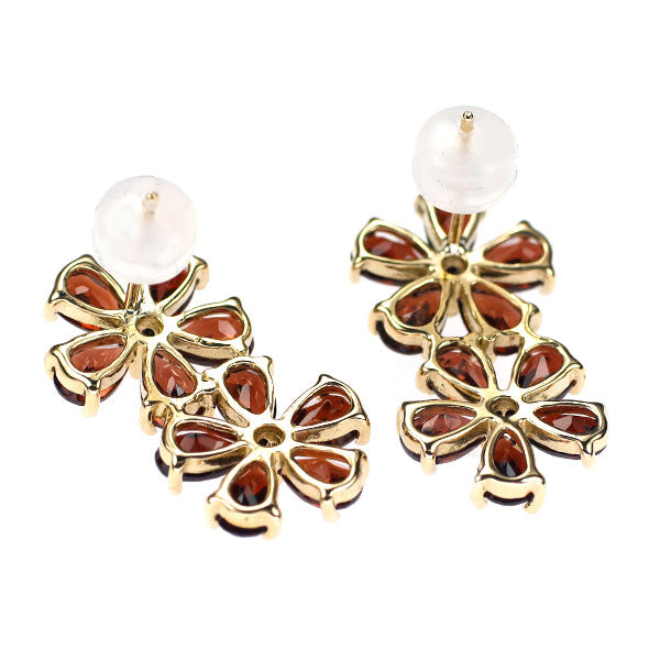 K18YG Garnet White Topaz Flower Earrings 